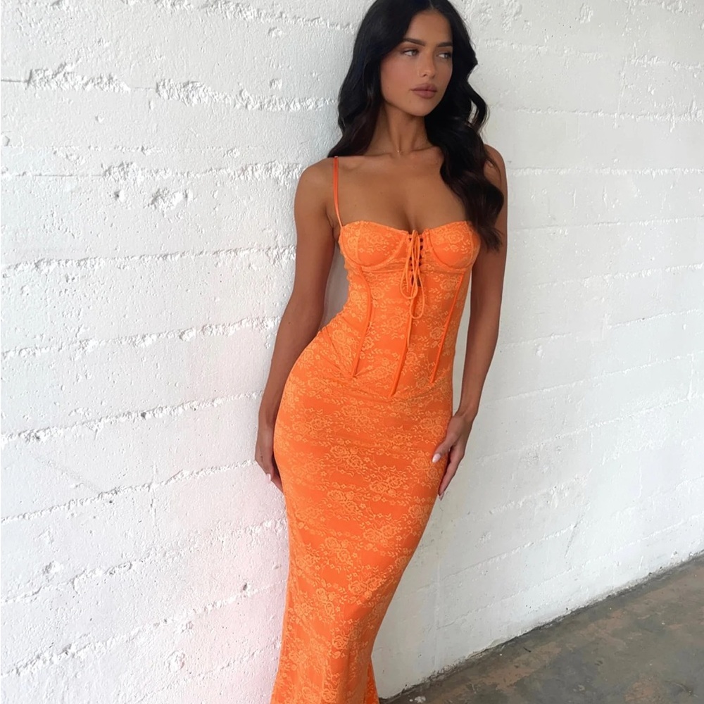 Elegant Orange Lace Dress